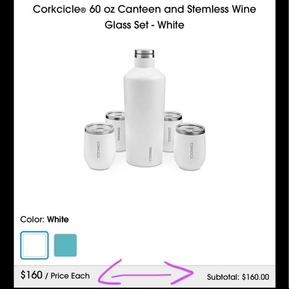 Uline Branded - Corkcicle 60 oz Canteen w/ 4 Stemless Wine Glass Set - Turquoise - Picture 12 of 12